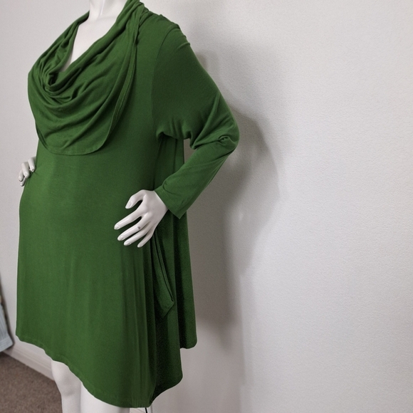 Bryn Walker Green Bohemian Retro Micro Modal Blend Cowl Neck Mini Dress Size M - Picture 4 of 13